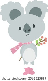 Little Koala Holding a Branch.cartoon doodle