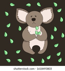 Little Koala Holds Eucalyptus Leaves.  Sad  Symbol Of Australia.  World Problem.  White Isolate.  Animal Rescue Seal