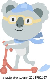 Little Koala Riding a Scooter.cartoon doodle