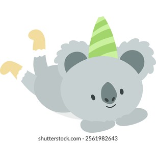 Little Koala wearing a Party Hat.cartoon doodle