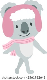 Little Koala in Winter Attire.cartoon doodle