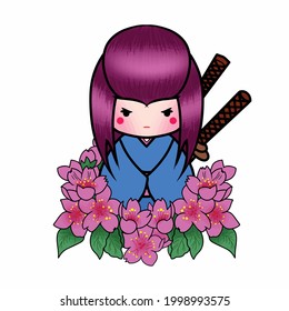 little kokeshi brings samurai vector illustration