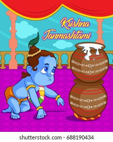 Little Krishna with background. Happy Janmashtami