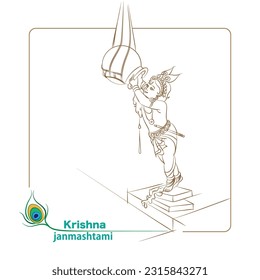 little krishna with butter pot line drawing for krishna janmashtami