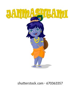 little Krishna. cartoon illustration on a white background