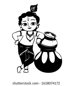 Little Krishna with matkaa (butter pot) Vector Illustration