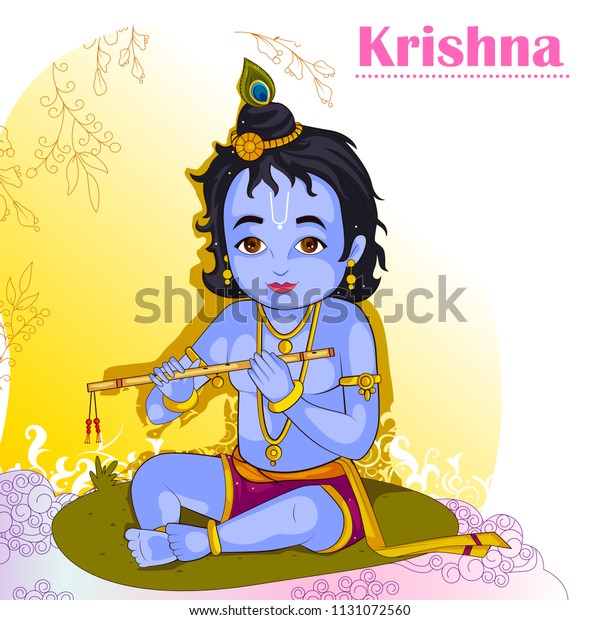 Little Krishna Playing Bansuri Flute On Stock Vector (Royalty Free ...