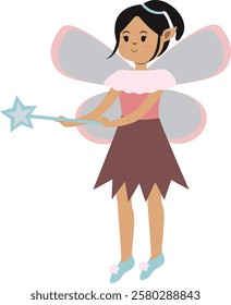 Little Lady Fairy Illustration in Cute Cartoon Design. Vector Graphic on White Background.