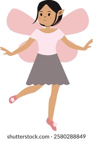 Little Lady Fairy Illustration in Cute Cartoon Design. Vector Graphic on White Background.