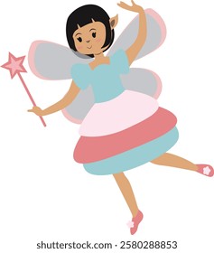 Little Lady Fairy Illustration in Cute Cartoon Design. Vector Graphic on White Background.