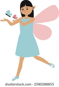 Little Lady Fairy Illustration in Cute Cartoon Design. Vector Graphic on White Background.