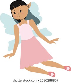 Little Lady Fairy Illustration in Cute Cartoon Design. Vector Graphic on White Background.