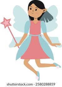 Little Lady Fairy Illustration in Cute Cartoon Design. Vector Graphic on White Background.