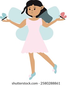 Little Lady Fairy Illustration in Cute Cartoon Design. Vector Graphic on White Background.