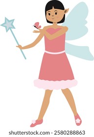 Little Lady Fairy Illustration in Cute Cartoon Design. Vector Graphic on White Background.