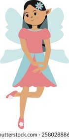 Little Lady Fairy Illustration in Cute Cartoon Design. Vector Graphic on White Background.