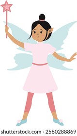 Little Lady Fairy Illustration in Cute Cartoon Design. Vector Graphic on White Background.