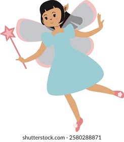 Little Lady Fairy Illustration in Cute Cartoon Design. Vector Graphic on White Background.