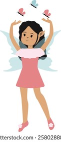 Little Lady Fairy Illustration in Cute Cartoon Design. Vector Graphic on White Background.