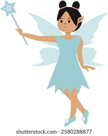 Little Lady Fairy Illustration in Cute Cartoon Design. Vector Graphic on White Background.