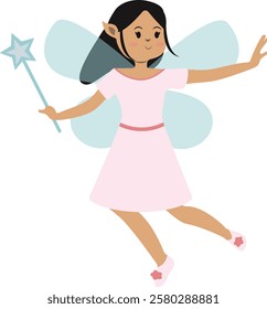 Little Lady Fairy Illustration in Cute Cartoon Design. Vector Graphic on White Background.