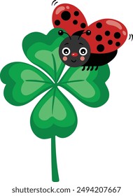 Little ladybug  green four leaf clover