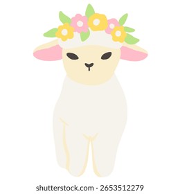 A little lamb with flower crown Hand drawn illustration Easter Clipart element Invitations, gifts, greeting cards, print, textile	