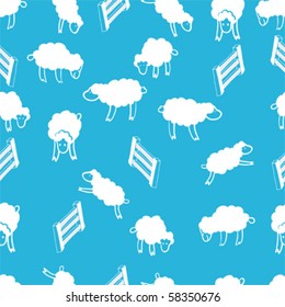 Little lambs and fences arranged on a pattern, seamless