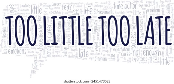 Too Little Too Late word cloud conceptual design isolated on white background.