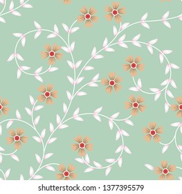 Little Leaves and flower pattern on green