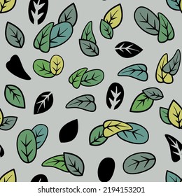 Little Leaves seamless pattern on gray bacground. Abstract art print. Design for paper, covers, cards, fabrics, interior items and any. Vector illustration of botany nature.
