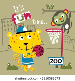 a little leopard playing basketball funny cartoon