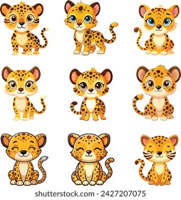 Little leopard. Trendy cute cartoon style illustration. Little animals of African wildlife