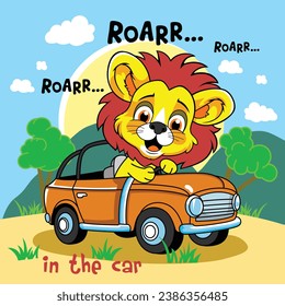 a little lion driving a car funny animal cartoon