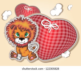 Little lion with hearts hearts