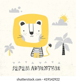 little lion illustration with safari style and typo
