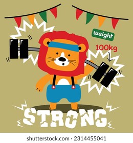 a little lion lifting barbell funny cartoon