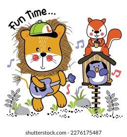 a little lion playing guitar funny animal cartoon