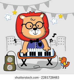 a little lion is playing piano funny cartoon
