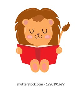  
little lion reading book on the white background