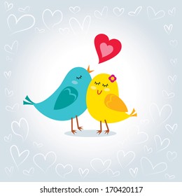 Little love birds. Vector  illustration of little love birds. Happy Valentine's day!