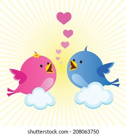 Little love birds. vector illustration of two little birds in love. Blissful.