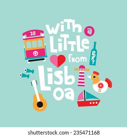 With a little love from Lisbon Lisboa Portugal travel greetings illustration postcard cover design in vector