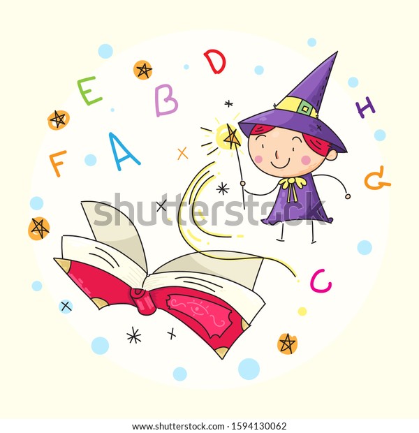 Little Mage Book Abc Vectoe Illustrator Stock Vector Royalty Free