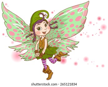 Little Magic Fairy showing her wings. VECTOR.