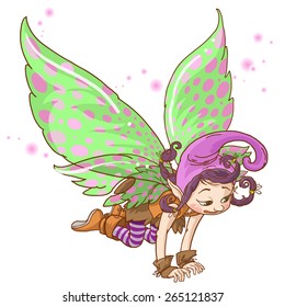 Little Magic Fairy showing her wings. VECTOR.