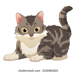 Little Maine Coon Cat Cartoon Animal Illustration