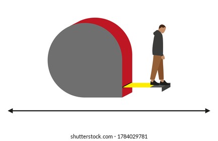 Little male character stands on a tape measure and looks down at a segment