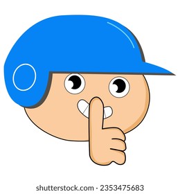 little man character holding hand near mouth silence. Shhh symbol