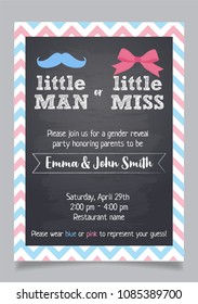 Little Man or Little Miss? Gender reveal party invitation card vector design